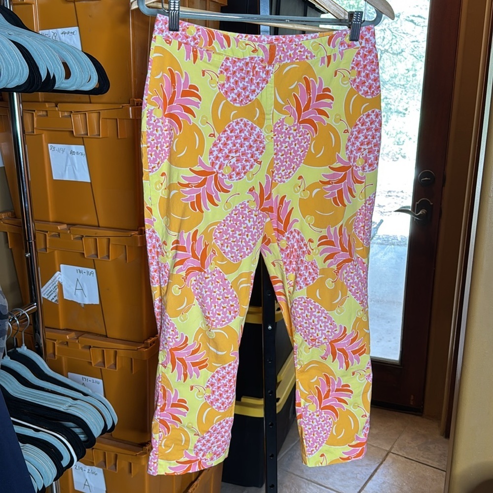 Vintage Lilly Pulitzer Tropical Fruit Print Capri Pants Size 8 Pink Yellow Rare - Picture 4 of 11